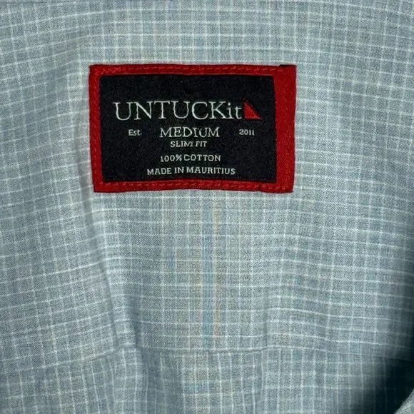 UNTUCKit Mens Slim Fit Shirt Medium Blue Checkered Preppy Classic Button Up - Picture 2 of 8